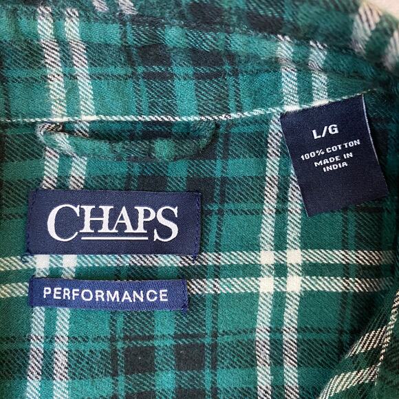 Chaps Performance Flannel Shirt Men L Green Windowpane Plaid Button Down Outdoor - Picture 4 of 8